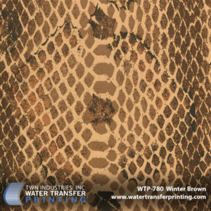 Snakeskin Illusion Winter Brown hydrographic film is a snake skin pattern that utilizes one of the most effective, naturally occurring concealment patterns found in the wild. This Water Transfer Printing film features deep brown markings that are offset by a light tan background.