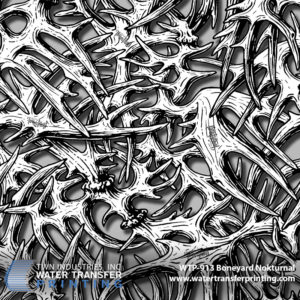 Boneyard Nokturnal is a unique designer camouflage featuring etched antler imagery, detailed shadowing, and selective transparency.