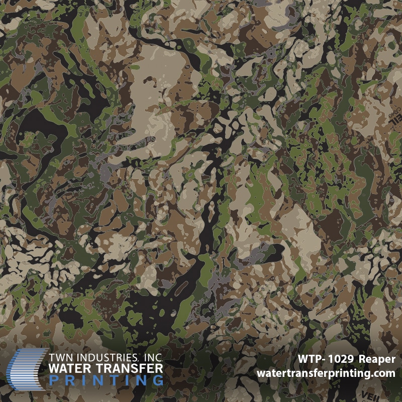 Veil Camo Reaper hydro dip film features a versatile blend of tan, brown, and sage green. Reaper is a transitional pattern designed for semi-arid and more wooded areas, in and out of the tree line. Veil Camo Reaper is an effective camouflage for deer, sheep, and turkey hunting with an effective range of 30 to 300 yards of engagement.